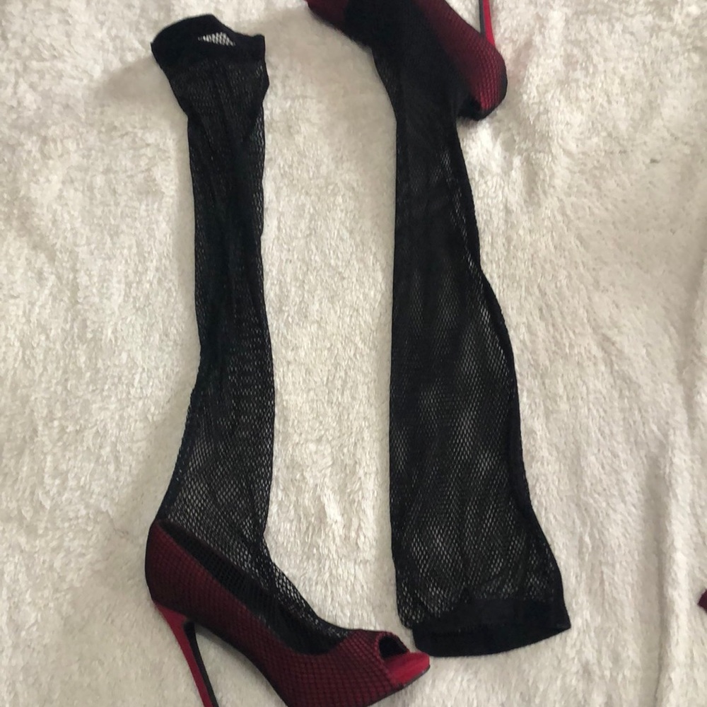 Red heels with fishnet